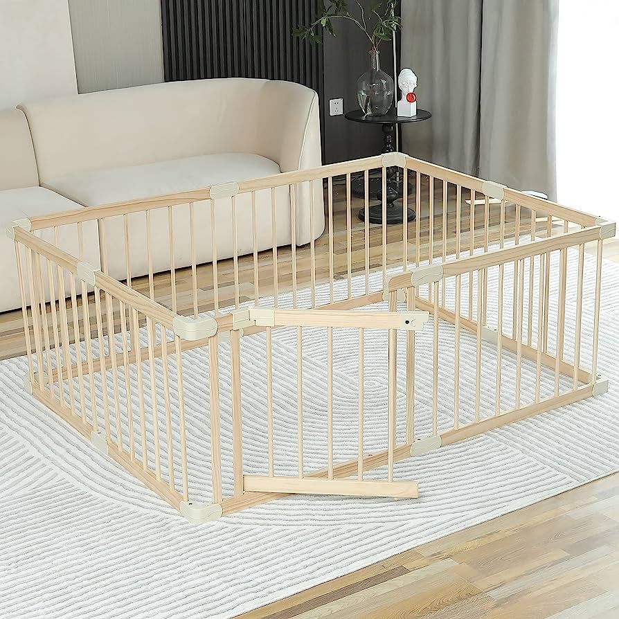 Conababy Baby Playpen Play Fence Gate Play Pen Wood Large,Playpens for Babies and Toddlers Kids I... | Amazon (US)