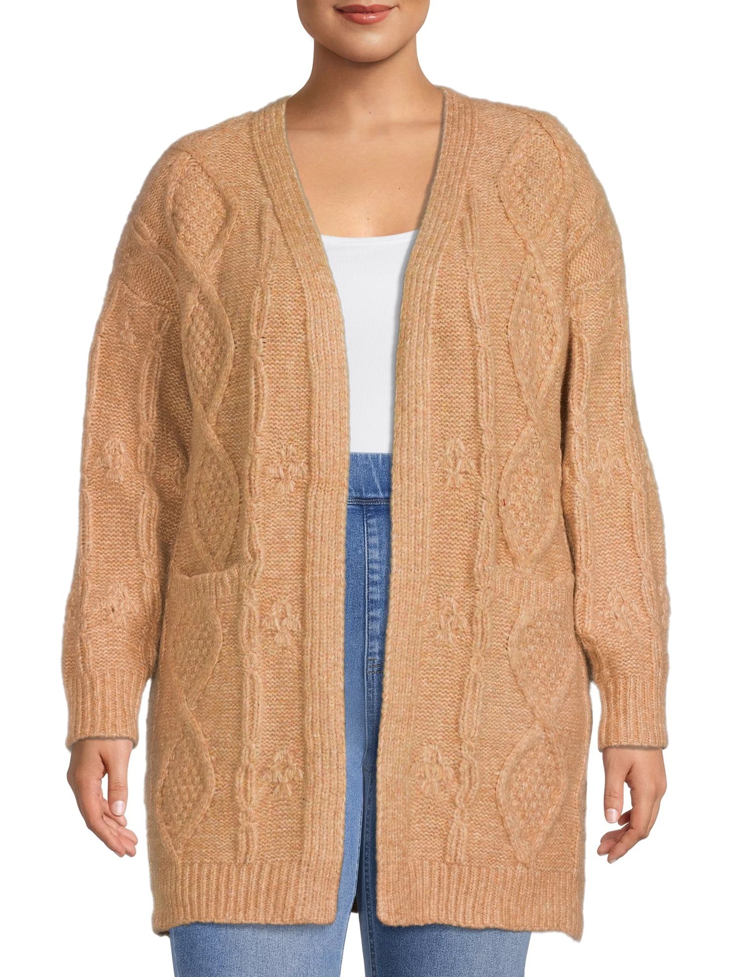 Time and Tru Women's Open Front Cable Cardigan | Walmart (US)