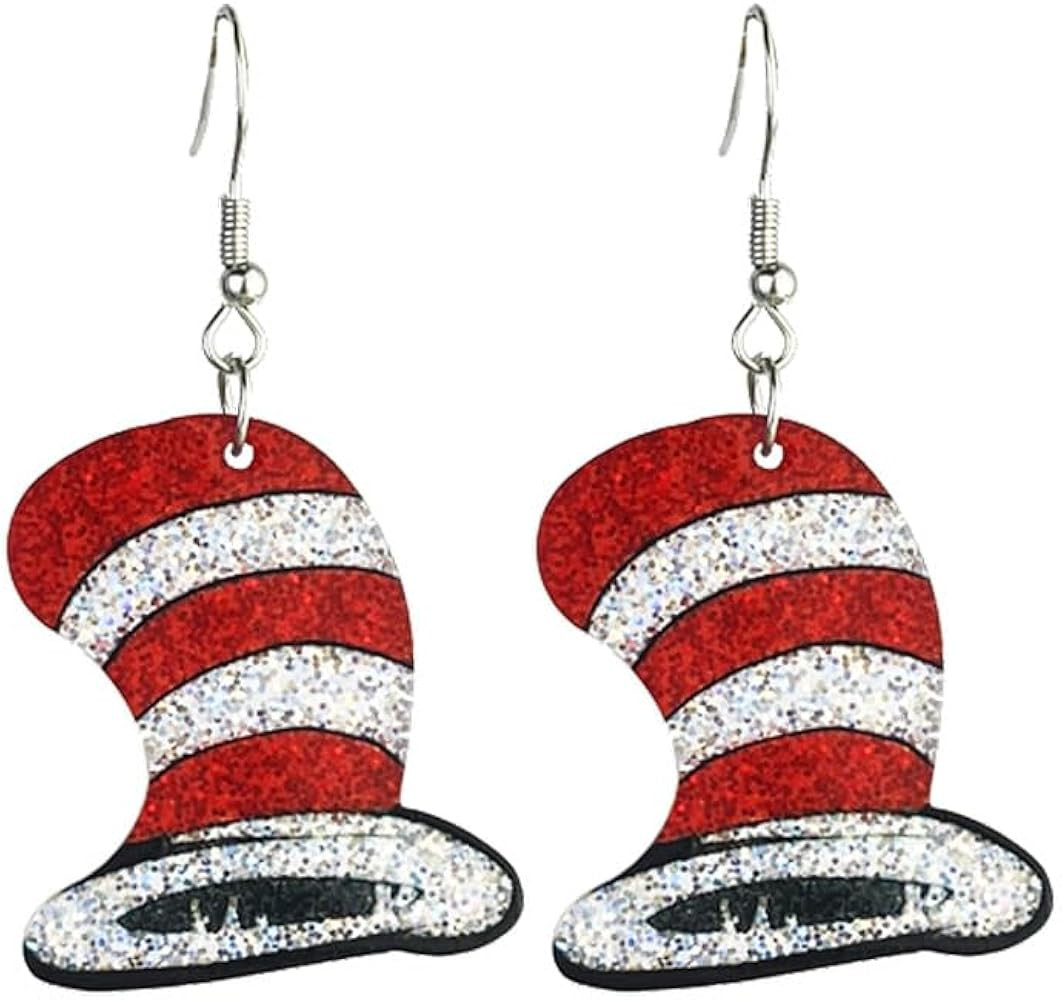 Funny Acrylic Dr. Seuss Day Drop Dangle Earrings Shiny Cat Dog Book Earrings Graduation Gift for ... | Amazon (US)