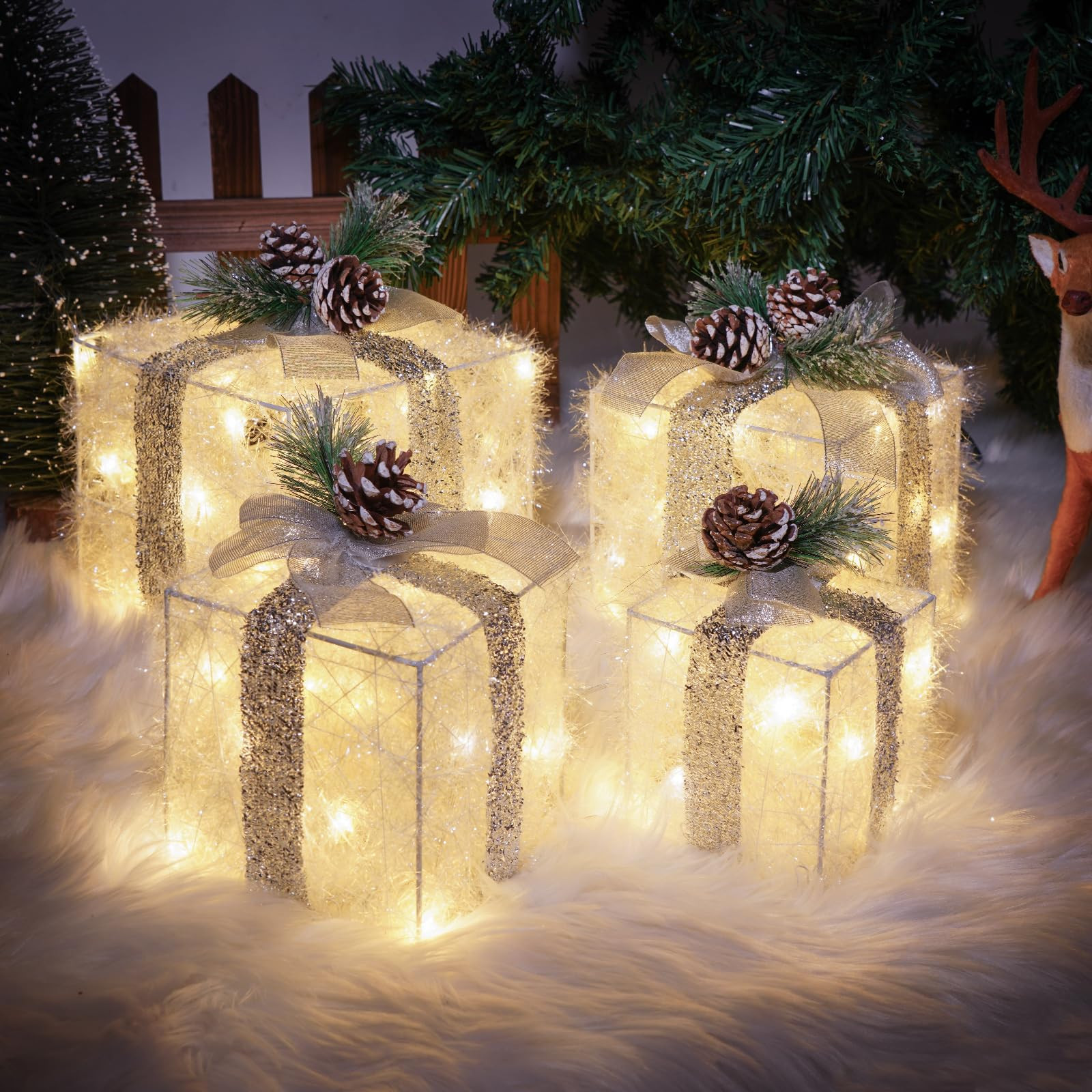 Set of 4 Christmas Lighted Gift Boxes, Pre-lit Light up Present Set with Different Sizes for Holi... | Amazon (US)