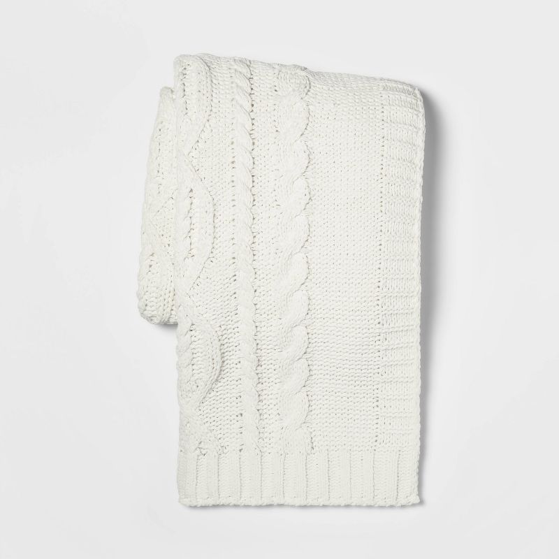 Cable Knit Chenille Throw Blanket Cream - Threshold&#8482; | Target