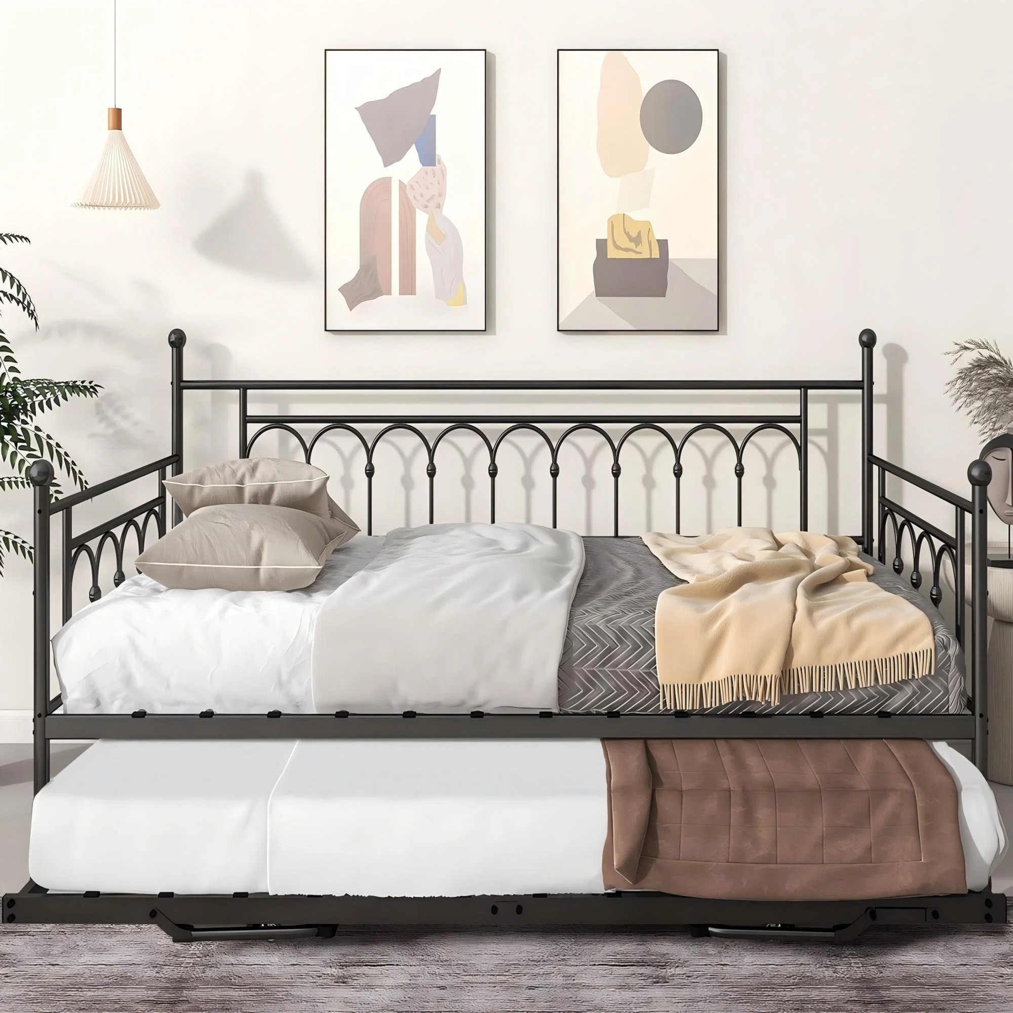 Rackers Twin Steel Metal Day Bed with Pop Up Trundle | Wayfair North America