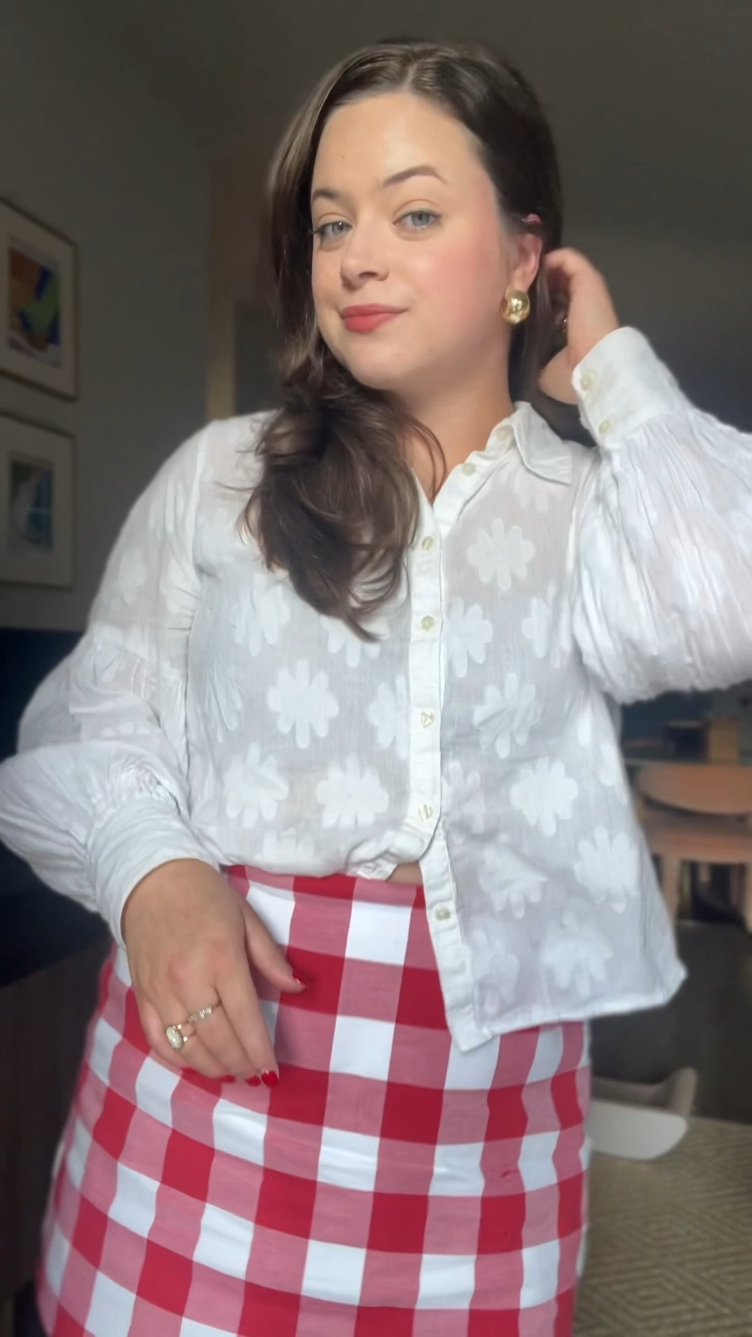 Hill House Hallie skirt, Kendra scott chunky gold hoops