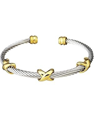 Cable Bracelets for Women Stainless Steel Twisted Wire Cuff Bracelet Vintage Jewelry Adjustable B... | Amazon (US)