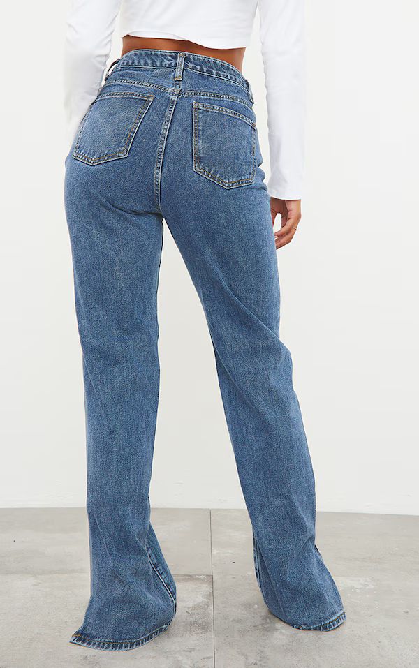 Vintage Wash Split Hem Jeans | PrettyLittleThing US