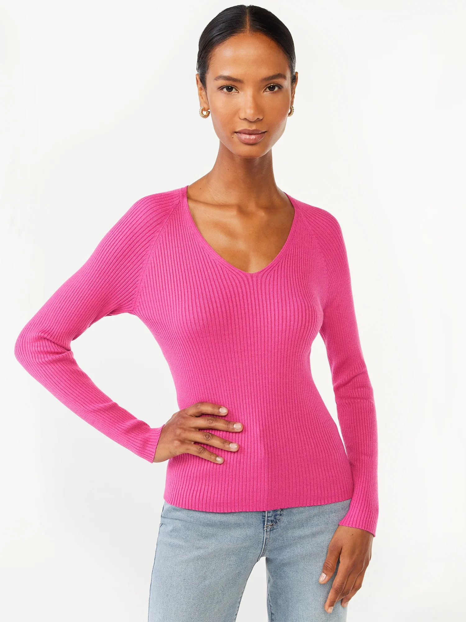 Scoop Women's Ribbed V-neck Sweater | Walmart (US)