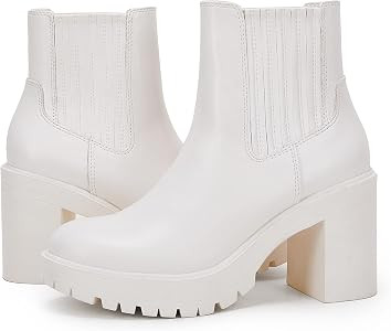 Womems Platform Lug Sole Ankle Boots Chunky Block Heel Seam Booties Combat Cozy Round Toe Chelsea... | Amazon (US)