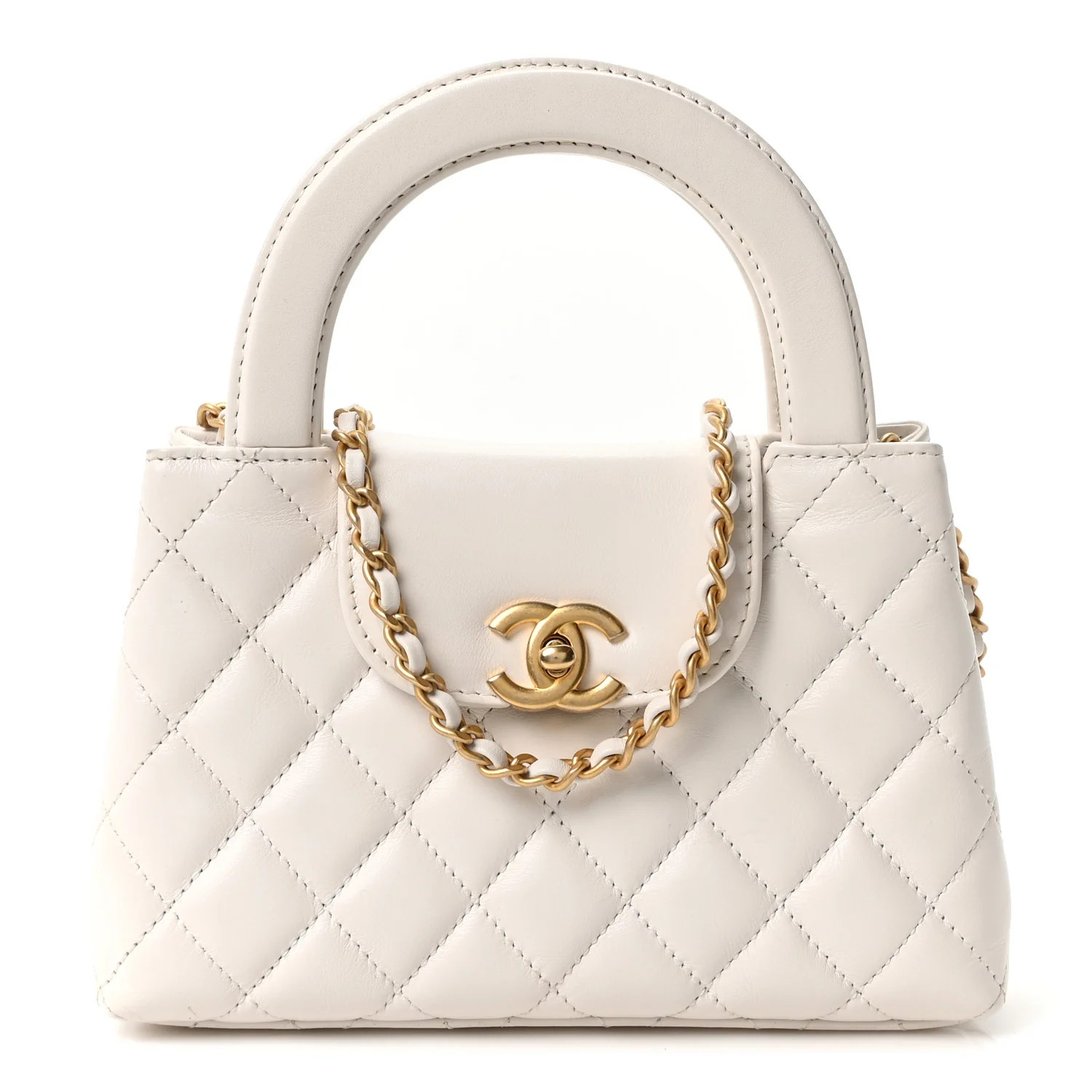 Shiny Aged Calfskin Quilted Nano Kelly Shopper White | FASHIONPHILE (US)