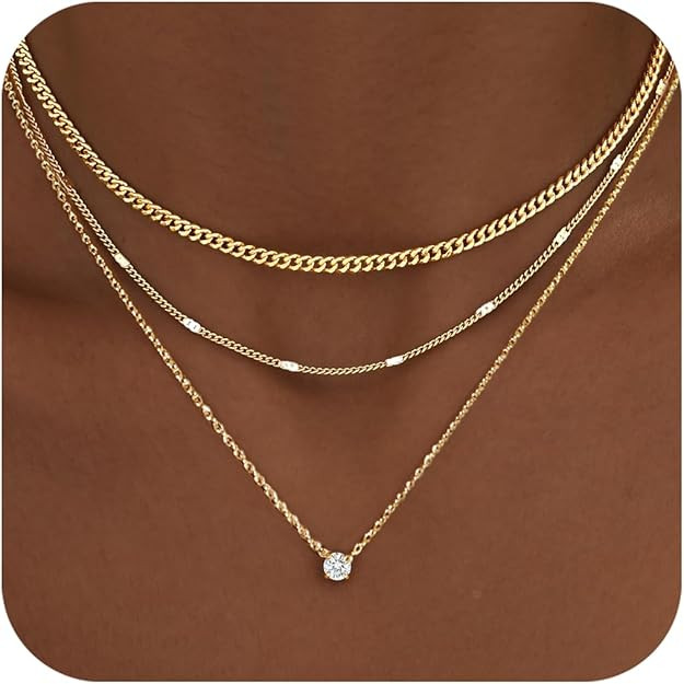 WomenGifts Layered Gold Necklaces for Women, 14K Gold Sterling Silver Plated Dainty Pendant Neckl... | Amazon (US)