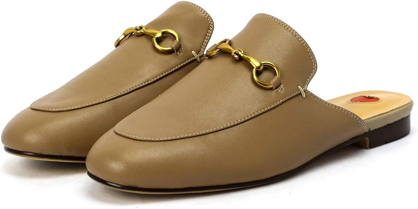 Coonek Women's Mules,Low Heel Flats Leather Slip On Backless Sandals for Girls Sliders Lady Work ... | Amazon (US)