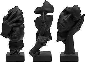 prosfalt 3 Pcs Thinker Statue, Silence is Gold Abstract Art Figurine, No Hear No See No Speak Mod... | Amazon (US)