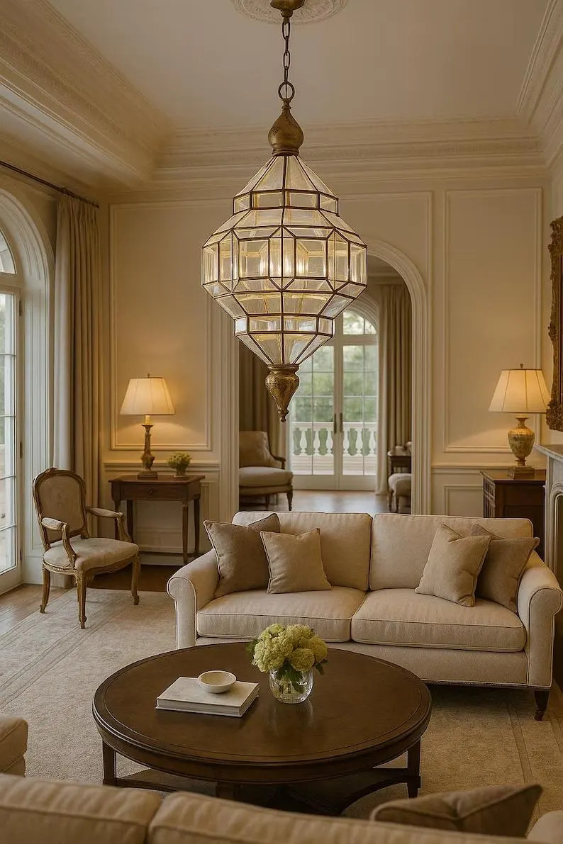 Elegant Moroccan Brass Pendant Lamp – Brass & Glass Ceiling Light | Handcrafted Bronze Chandeli... | Etsy (US)