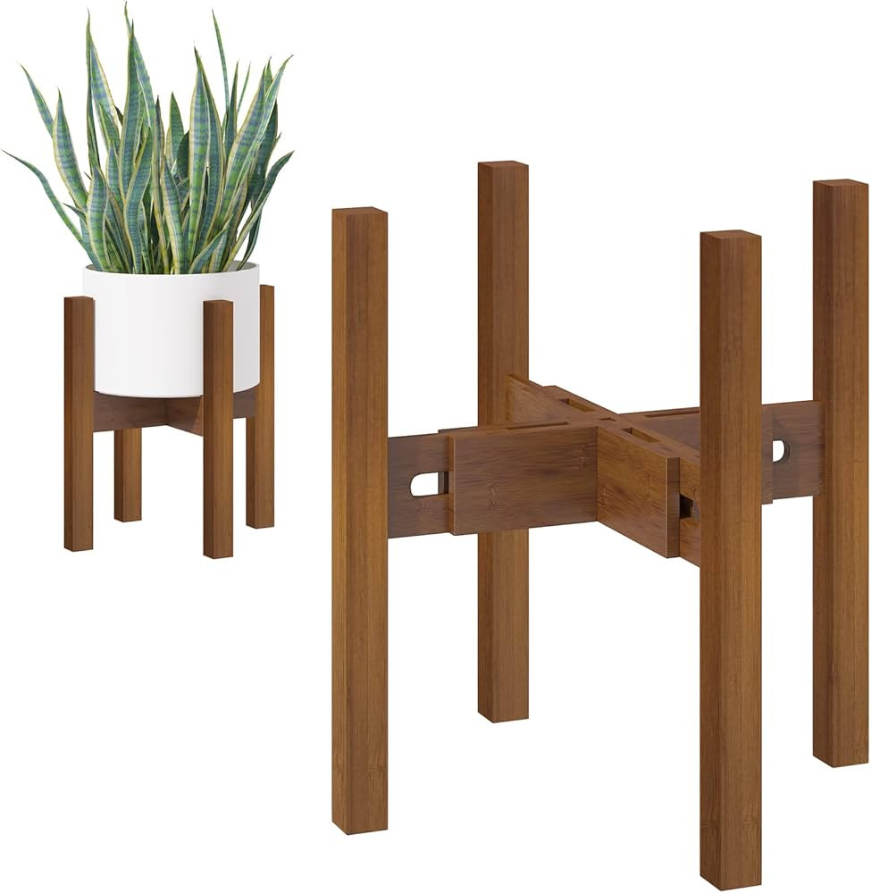 PlantsHome Fun Adjustable Plant Stand Indoor,Bamboo Mid Century Modern Plants Stands, Stable Plan... | Amazon (US)
