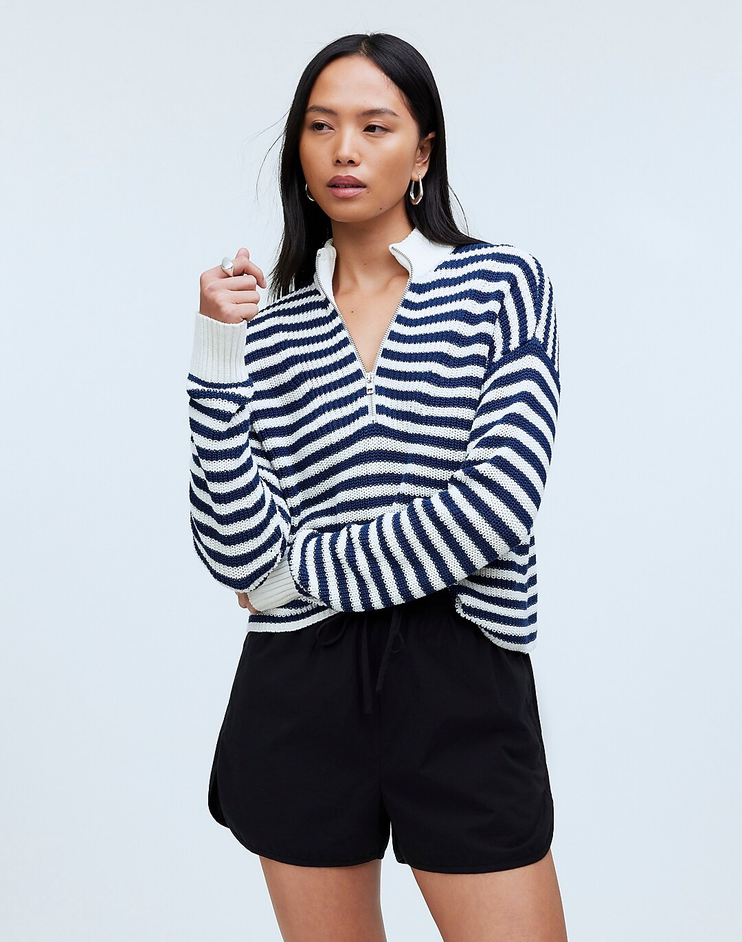 Ribbed Half-Zip Sweater in Stripe | Madewell