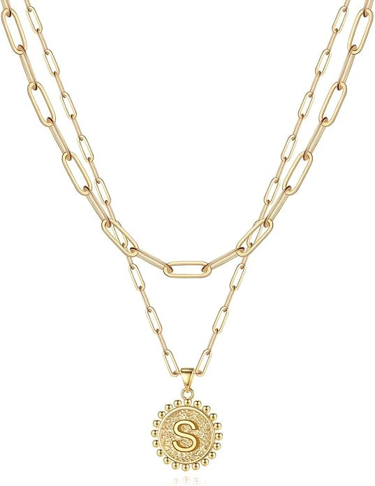 Yoosteel Gold Initial Necklaces for Women Girls, 14K Gold Plated Dainty Layering Paperclip Link C... | Amazon (US)