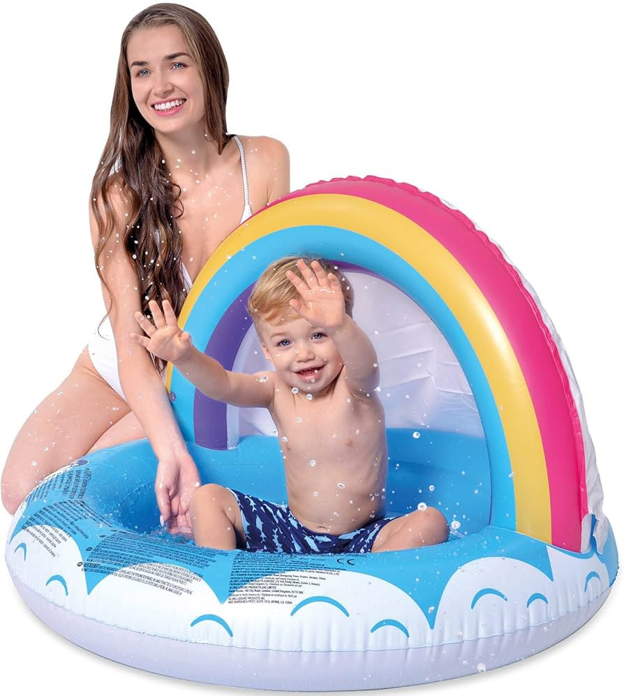 Rainbow Blow up Kiddie Pool Inflatable Mini Swimming Pool Water Baby Shade Beach Tent Pool 37" X 26" | Amazon (US)