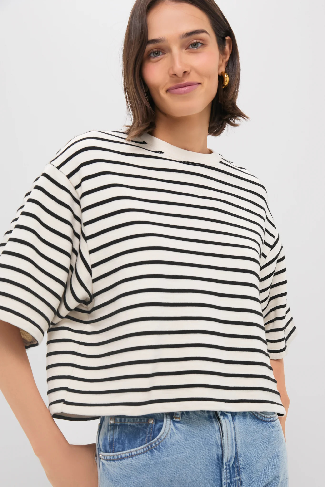 Black Stripe French Terry Myers Cropped Tee | Tuckernuck (US)