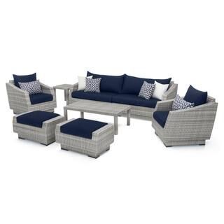 Cannes 8-Piece All-Weather Wicker Patio Sofa and Club Chair Seating Set with Sunbrella Navy Blue ... | The Home Depot