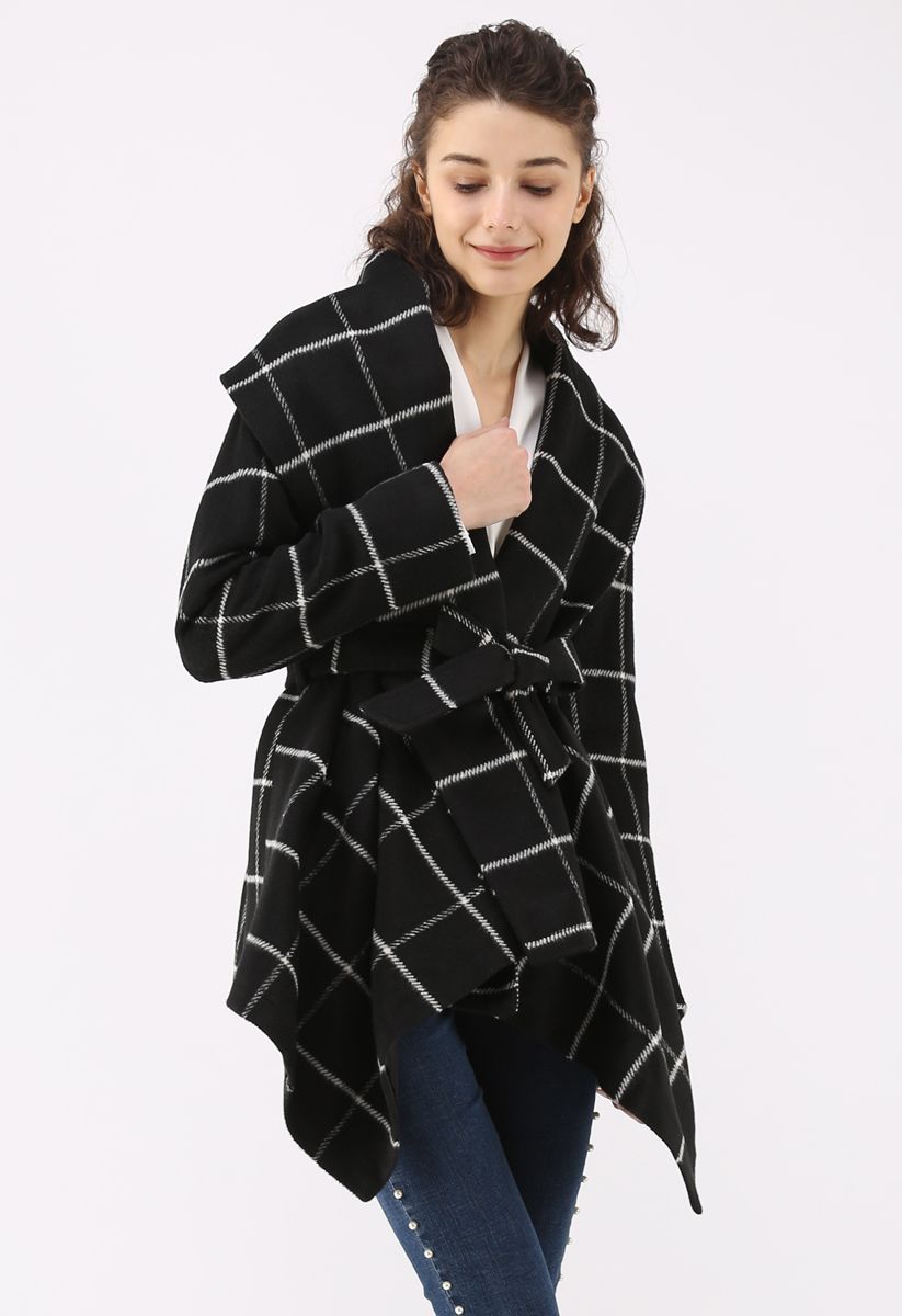Prairie Grid Rabato Coat in Black | Chicwish