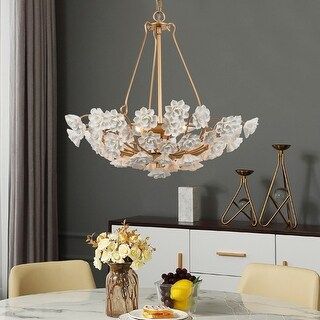 Mid-century Modern French Country Chandelier 3-light with Handmade Ceramic Flower - D20'' x H69''... | Bed Bath & Beyond