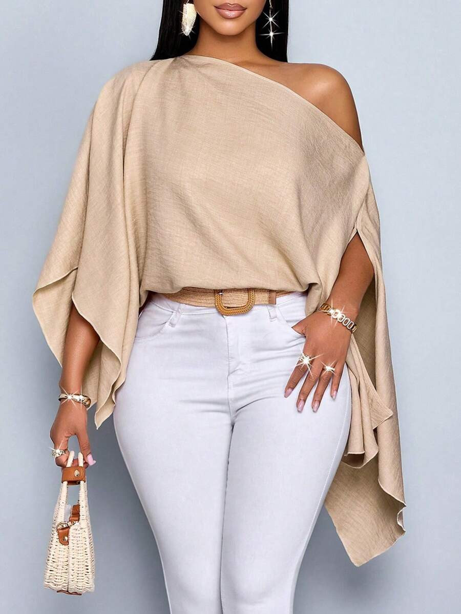 SOLERSUN Plus Size Women's Single Shoulder Open Sleeve Asymmetric Linen Women's Shirt Fall/Winter... | SHEIN