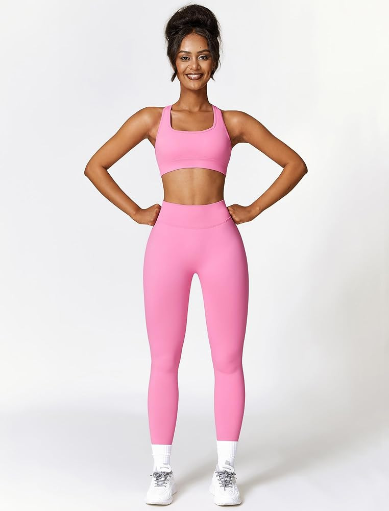 ABOCIW 2 Piece Workout Sets for Women Seamless Strappy Sports Bra V Scrunch Butt Lifting High Wai... | Amazon (US)