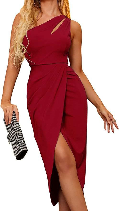 Zalalus Women's Summer Sexy One Shoulder Cutout Ruched Bodycon Sleeveless Slit Party Dresses | Amazon (US)