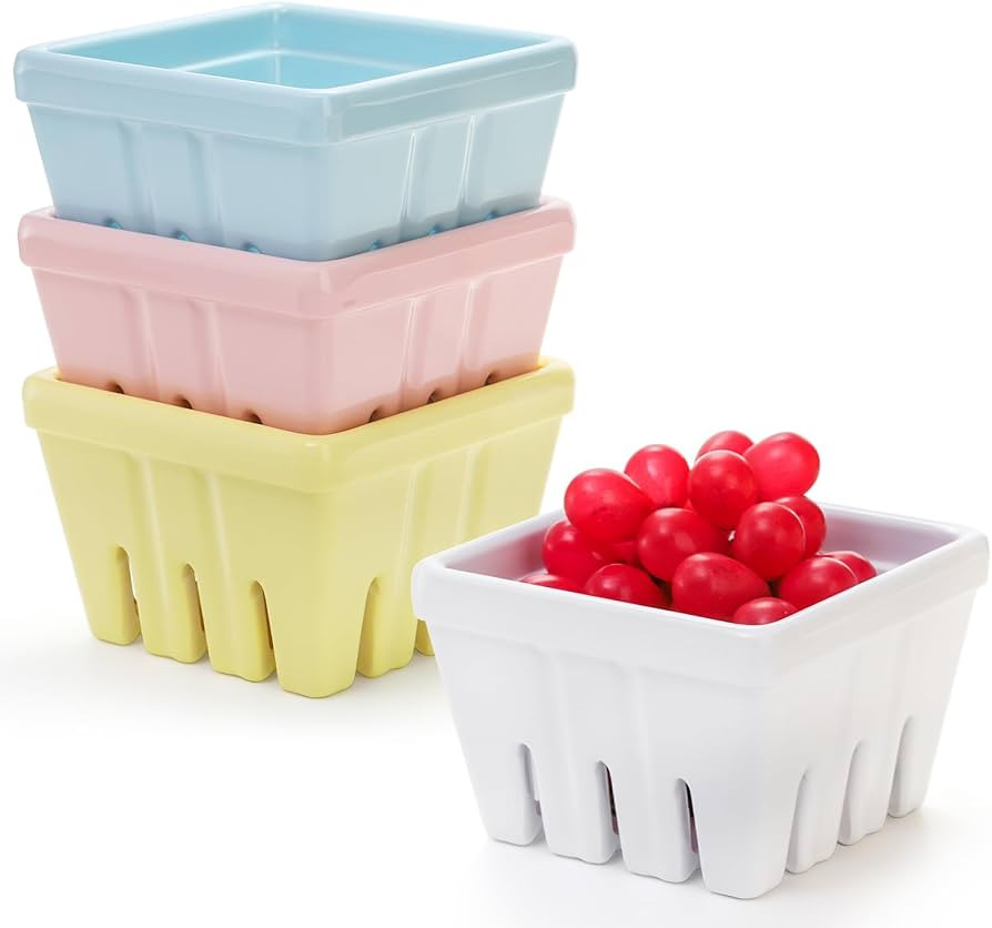 ZEAYEA Set of 4 Berry Basket, Melamine Berry Bowl With Holes, Square Kitchen Fruit Basket for Chr... | Amazon (CA)