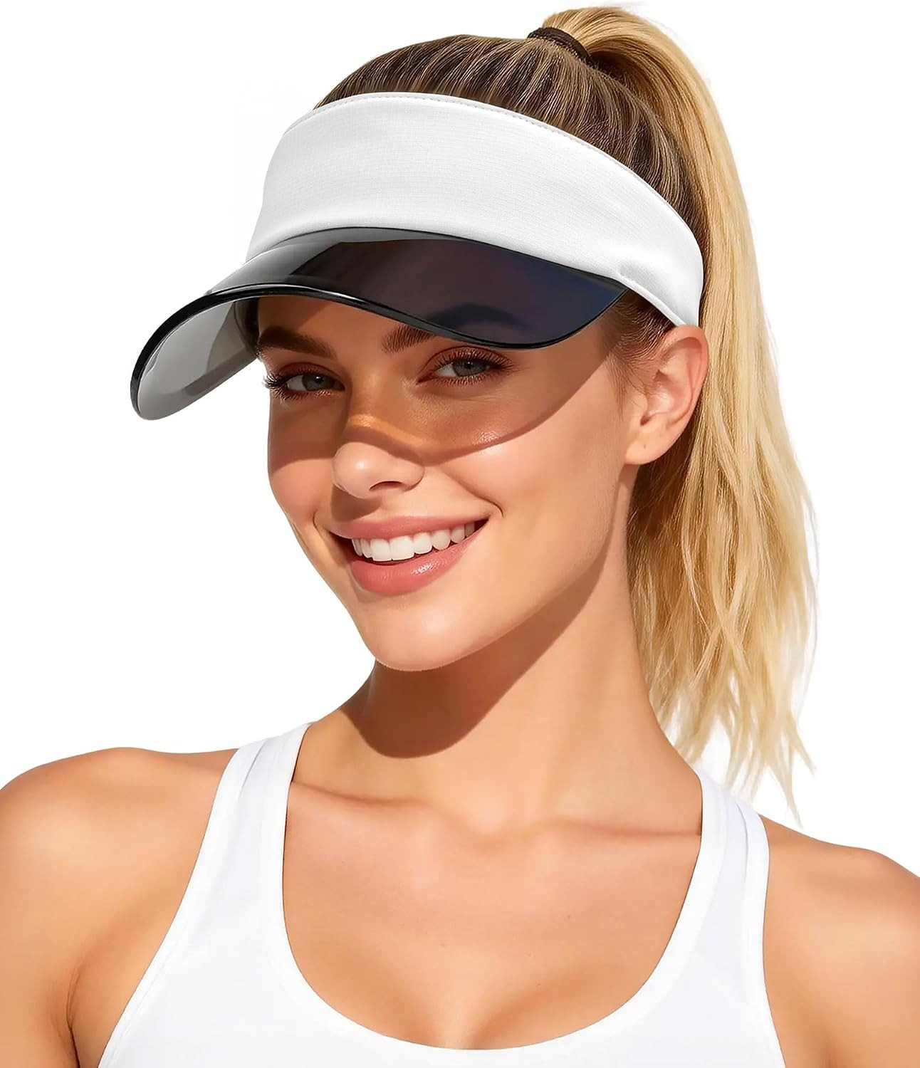 Transparent Sun Visor Hat for Women Men - UPF 50+ Clear Brim Adjustable Drawstring for Golf Tennis Pickleball | Amazon (US)