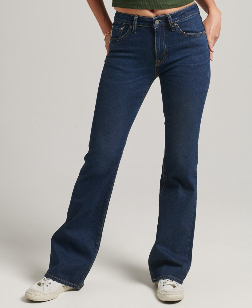 Womens - Organic Cotton Mid Rise Slim Flare Jeans in Dark Blue | Superdry | Superdry (UK)