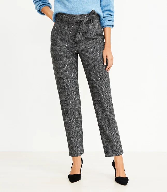 Tie Waist Taper Pants in Sequin Houndstooth | LOFT