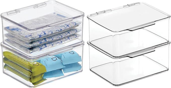 mDesign Plastic Kitchen Pantry and Fridge Storage Organizer Box Containers with Hinged Lid for Sh... | Amazon (US)