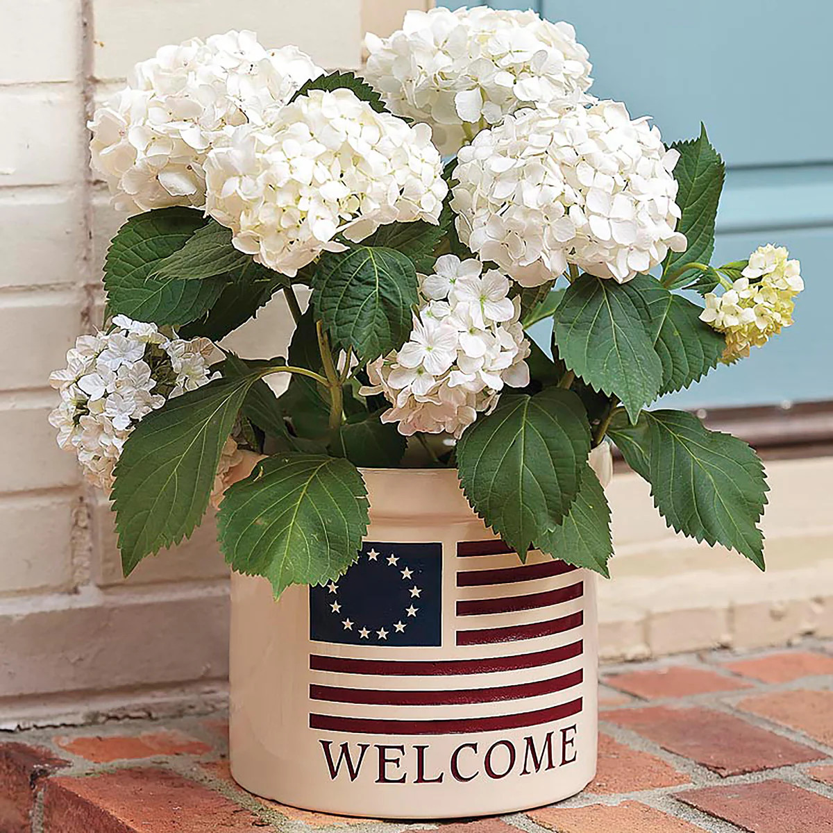 USA-Made Americana Welcome Stoneware Crock | Plow & Hearth | Plow & Hearth