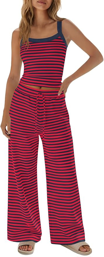 SENSERISE Womens Striped Lounge Set Loungewear | 2 Piece Outfits, Spaghetti Strap Tank Top, Wide ... | Amazon (US)