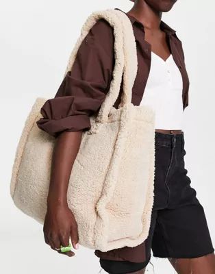 ASOS DESIGN oversized borg tote bag in cream - CREAM | ASOS (Global)