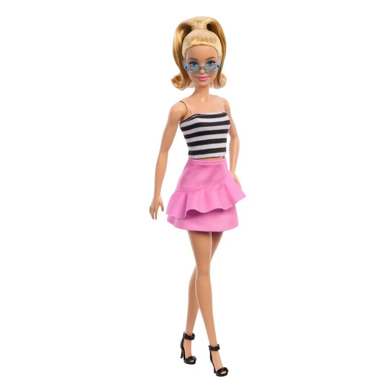 Barbie Fashionistas Doll #213, Blonde with Striped Top, Pink Skirt & Sunglasses, 65th Anniversary | Walmart (US)