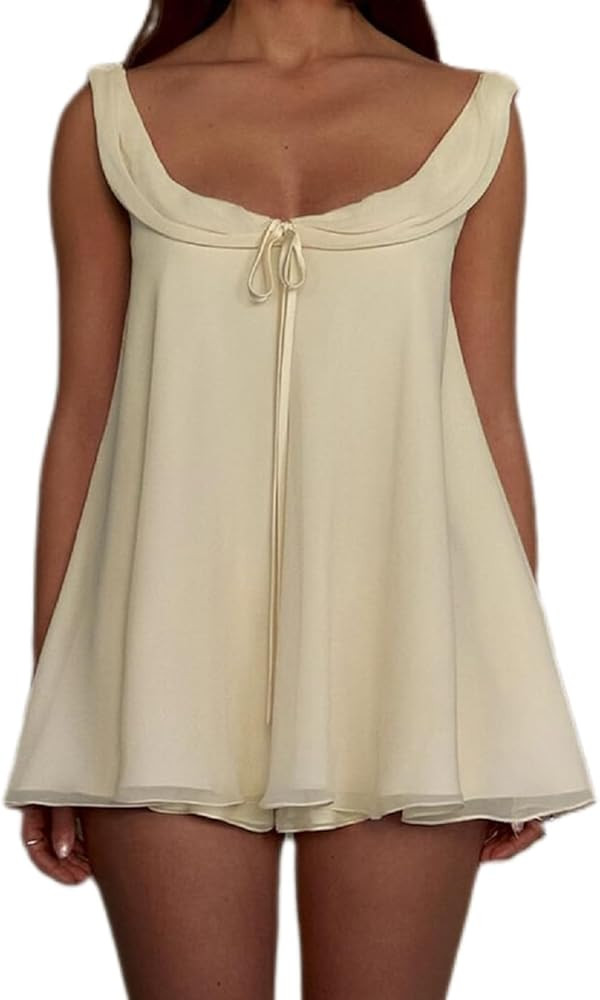 Women Ruffle Pajama Sets 2 Piece Scoop Neck Babydoll Tank Top Wide Leg Shorts Set Chiffon Lace Pj... | Amazon (US)