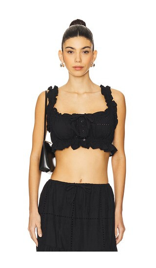 Ruffle Button Crop Top in Black | Revolve Clothing (Global)