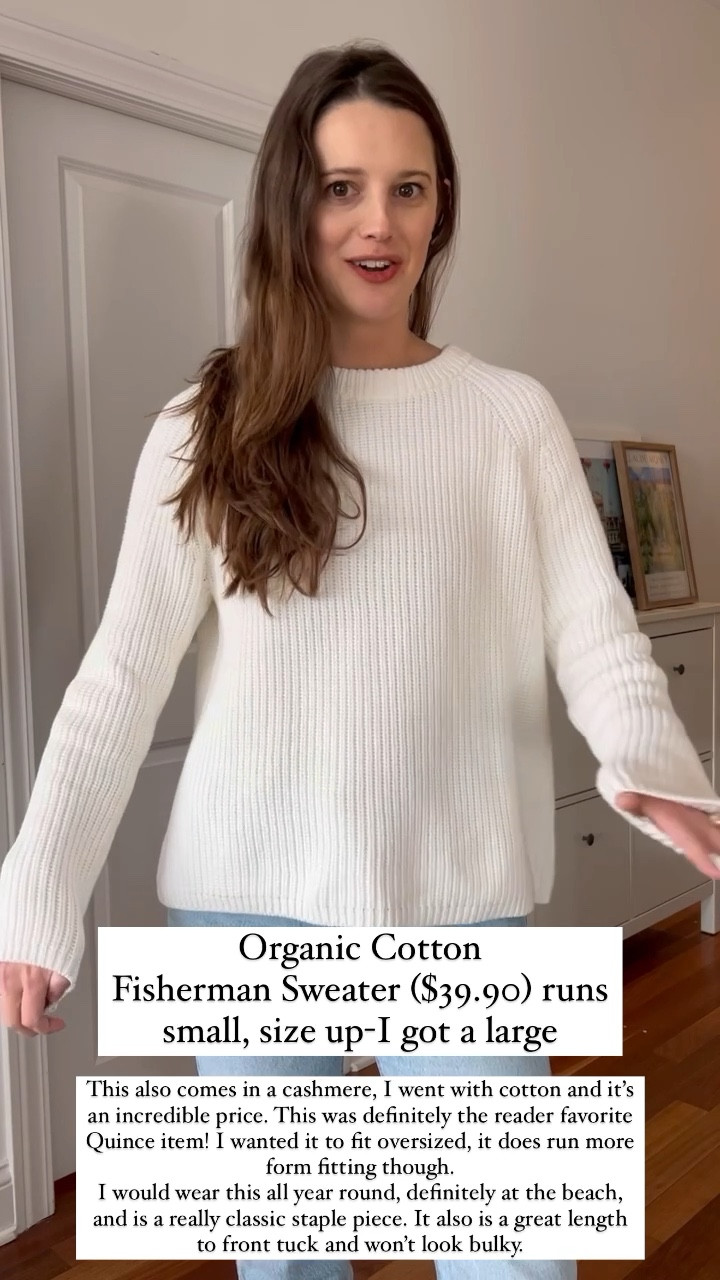 Quince Try On - Organic Cotton Fisherman Sweater ($39.90) runs small, size up-I got a large

#LTKSeasonal #LTKstyletip