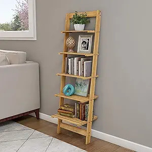 5-Tier Ladder Shelf - Wooden Narrow Leaning Book Shelf for Bedroom, Living Room, or Kitchen Shelv... | Amazon (US)
