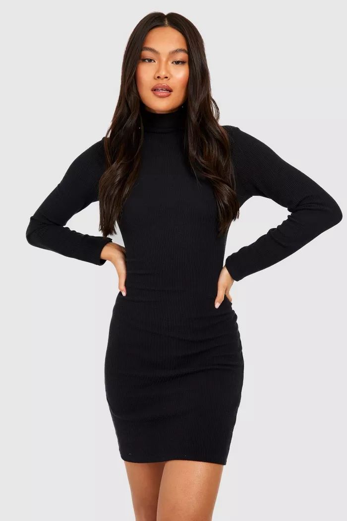 Crinkle Rib Roll Neck Bodycon Dress | Boohoo.com (UK & IE)