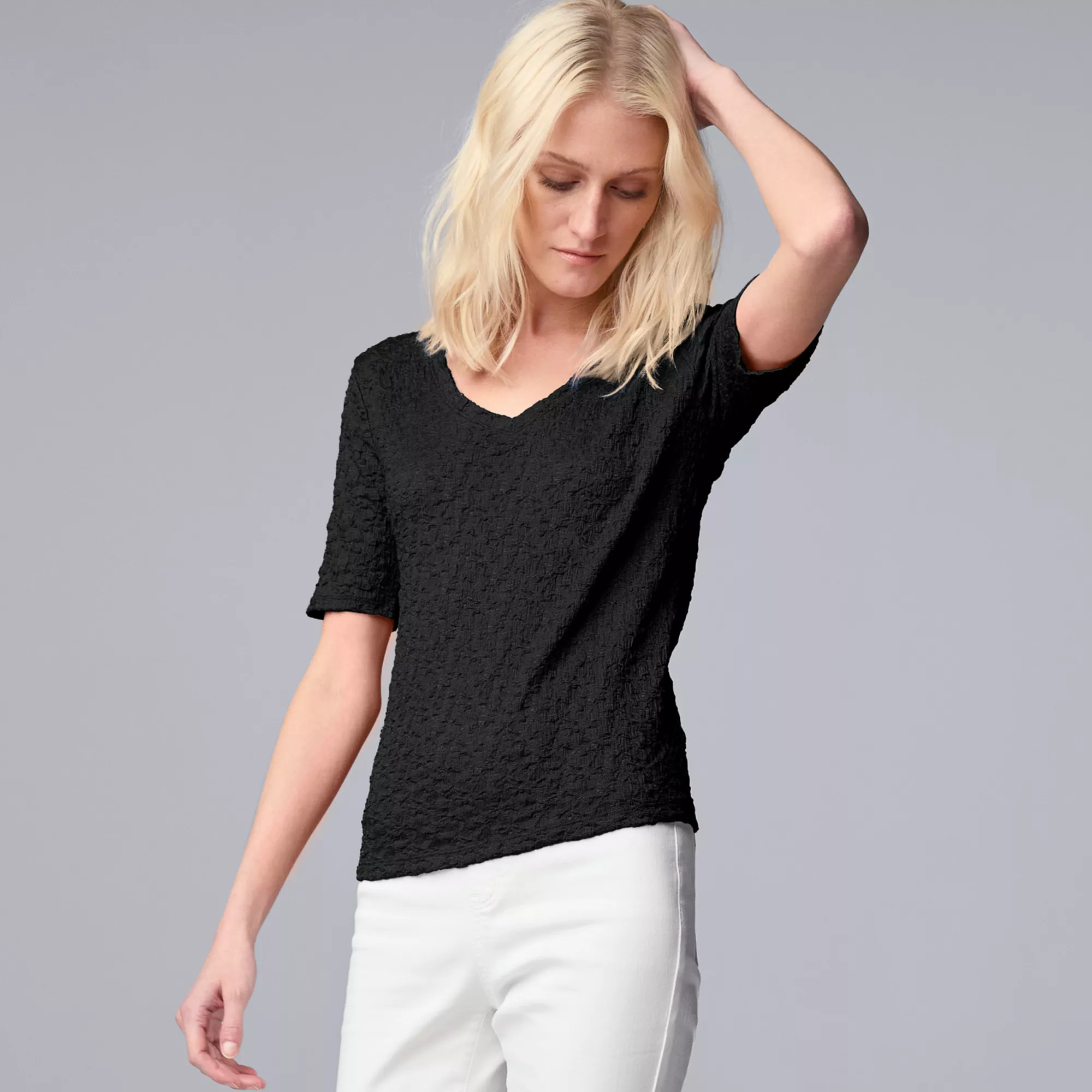Women's Simply Vera Vera Wang V-Neck Short Sleeve Pucker Top | Kohl's