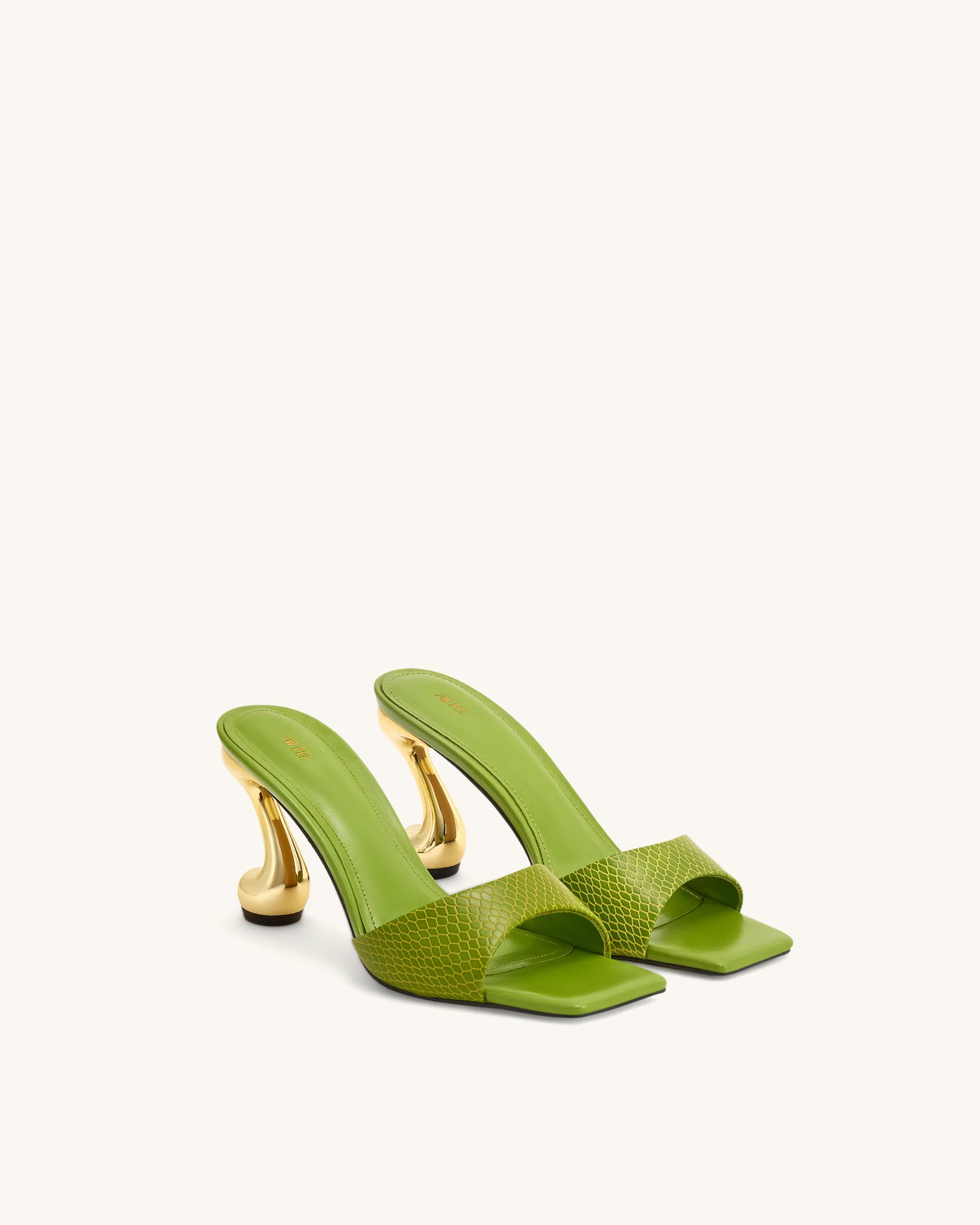 Hannah Snakeskin Heel Mules - Green | JW PEI US