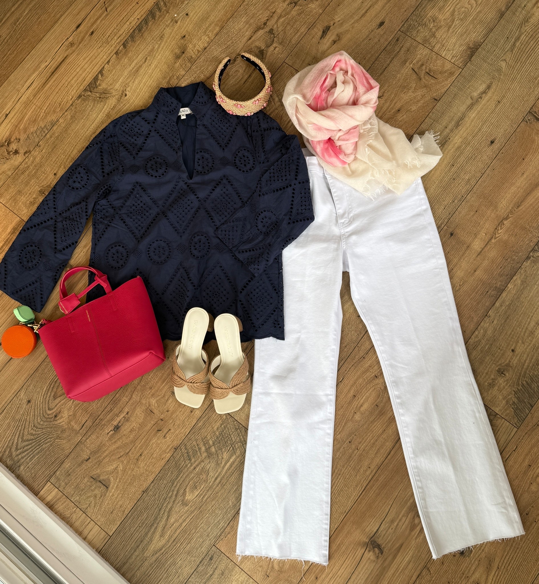 Perfect ootd!  My favorite white jeans, a navy sweater (classic combo) and a hot pink leather bag to add a pop of color ✅. These already are the best white jeans out there ✅

#LTKOver40 #LTKootd #LTKTravel