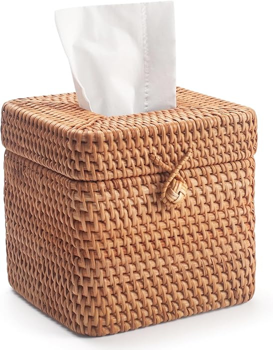 Rattan Tissue Box Cover Natural Woven Facial Napkin Holder Square with Lid 5.7 x 5.7 x 5.5 Inch (... | Amazon (US)