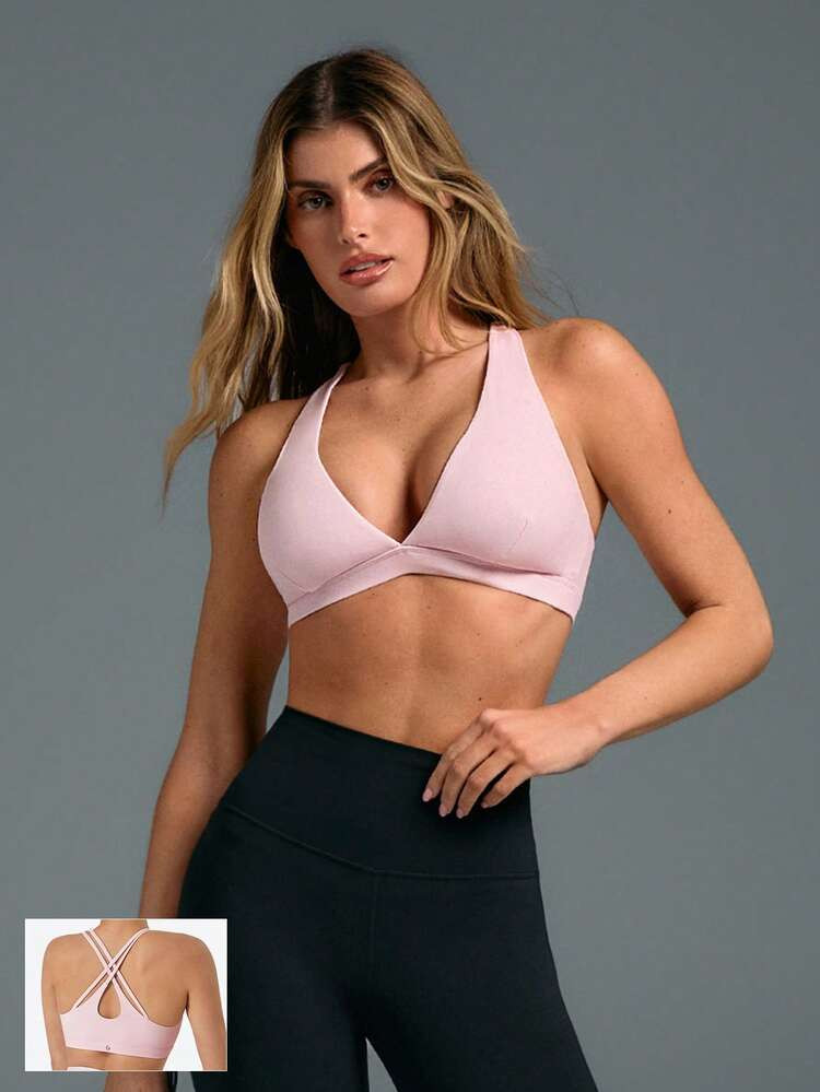 GLOWMODE Sujetador FeatherFit™ Con Cuello De Pico Profundo, Tirantes Anchos, Espalda Recortada, De Bajo Impacto Para Yoga, Pilates, Uso Diario Y Casual, Con Copas Desmontables | SHEIN