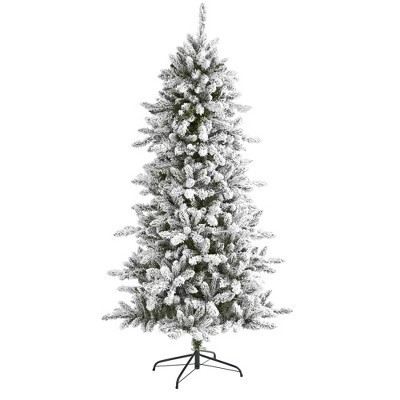 Nearly Natural 6-ft Flocked Livingston Fir Artificial Christmas Tree with Pine Cones and 696 Bendable Branches | Target