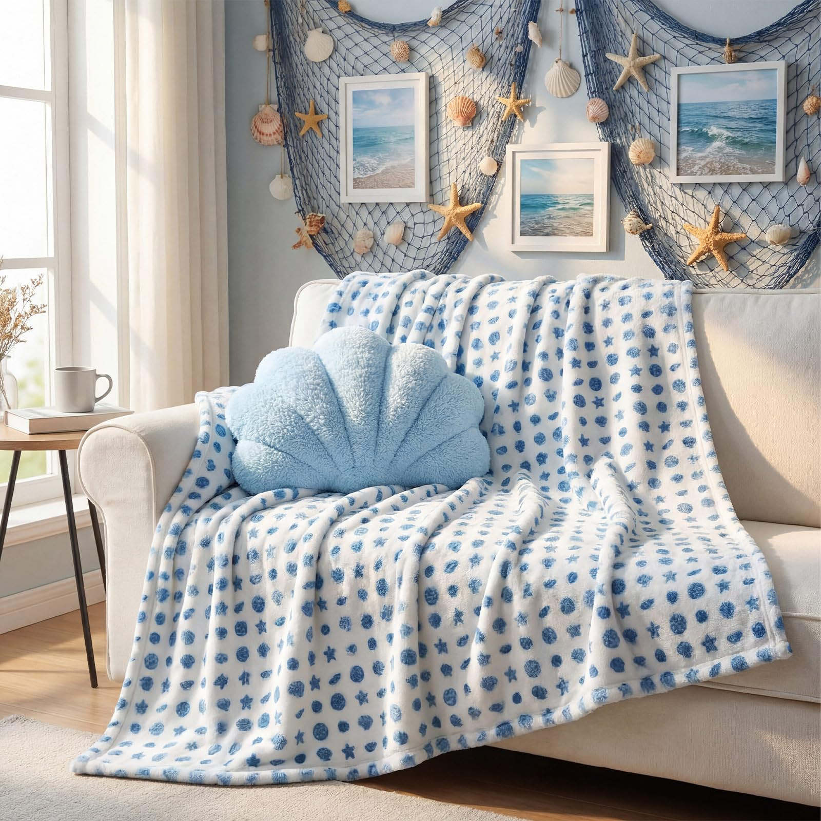 SmoothNovelty 2 Pack Ocean Beach Throw Blanket and Seashell Throw Pillows Set Include Blanket 50x... | Amazon (US)