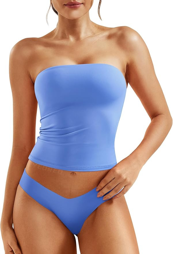 YEOREO Ease Women Sexy Long Tube Tops Double Lined Basic Y2K Summer Cute Strapless Fitted Bandeau... | Amazon (US)