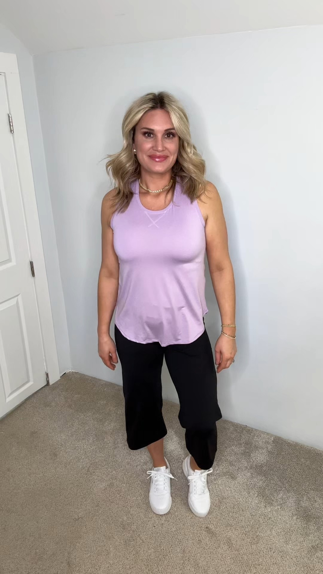 Comfy, cute, and pocket-perfect! This purple tank and stretchy black capris are made for movement—whether it’s a power walk or a coffee run. Pair with your favorite sneakers and you’re ready to go! Who else loves a good pocket moment? ✨ 

#LTKActive #LTKSeasonal
